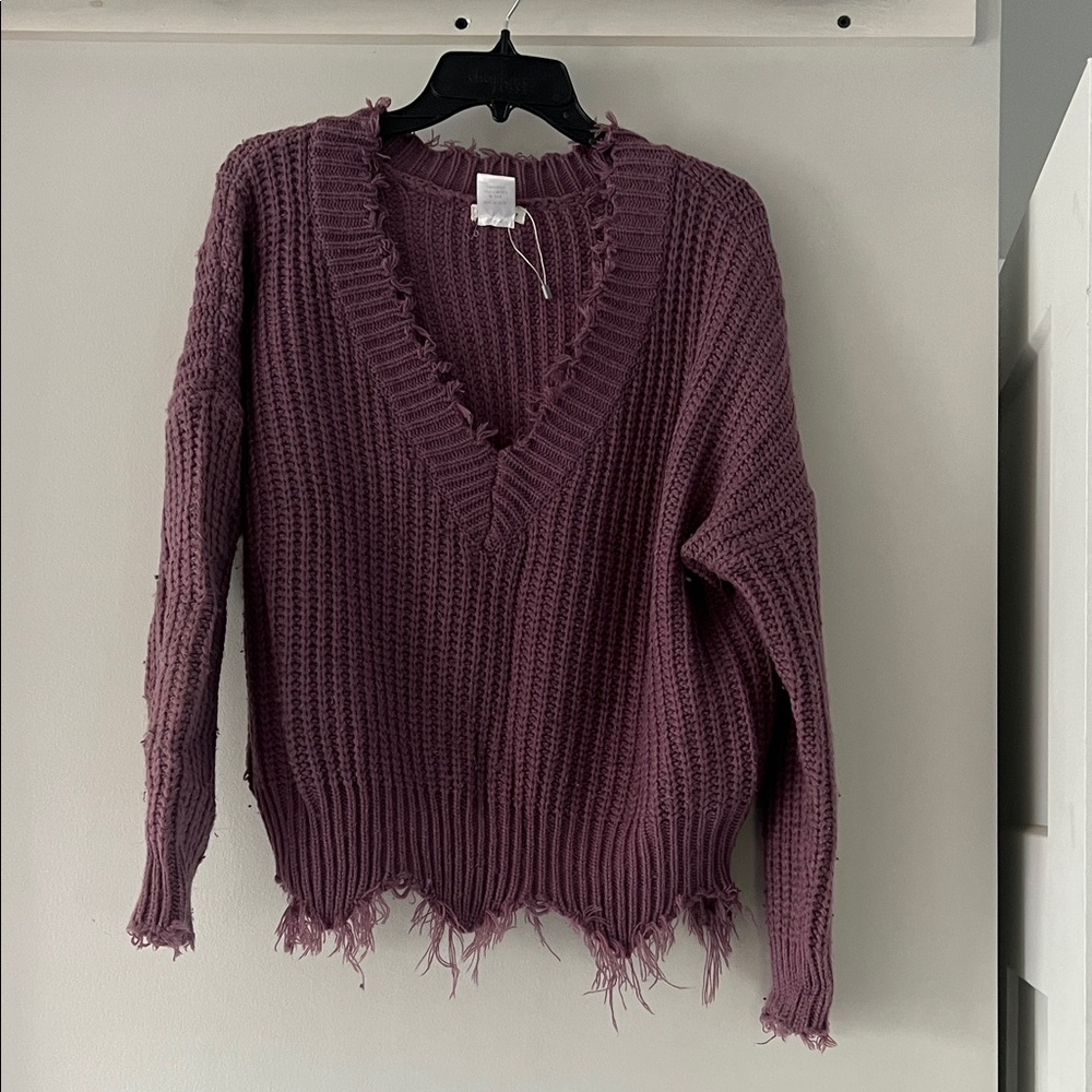 Frayed Hem Purple Sweater
